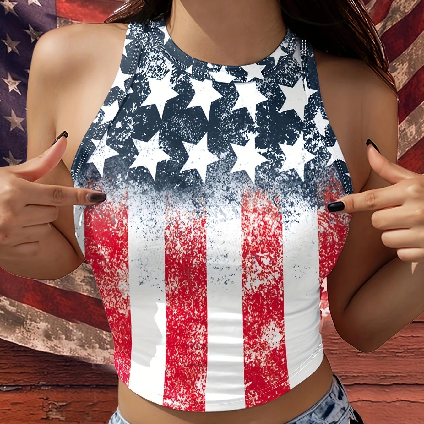 Ladies' Holiday Flag Print Fashion Versatile Vacation Style Camisole Top