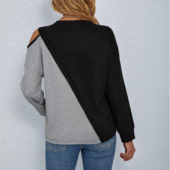 Women's Patchwork Simple Casual Versatile Long Sleeved Pullover Knitted Sweater