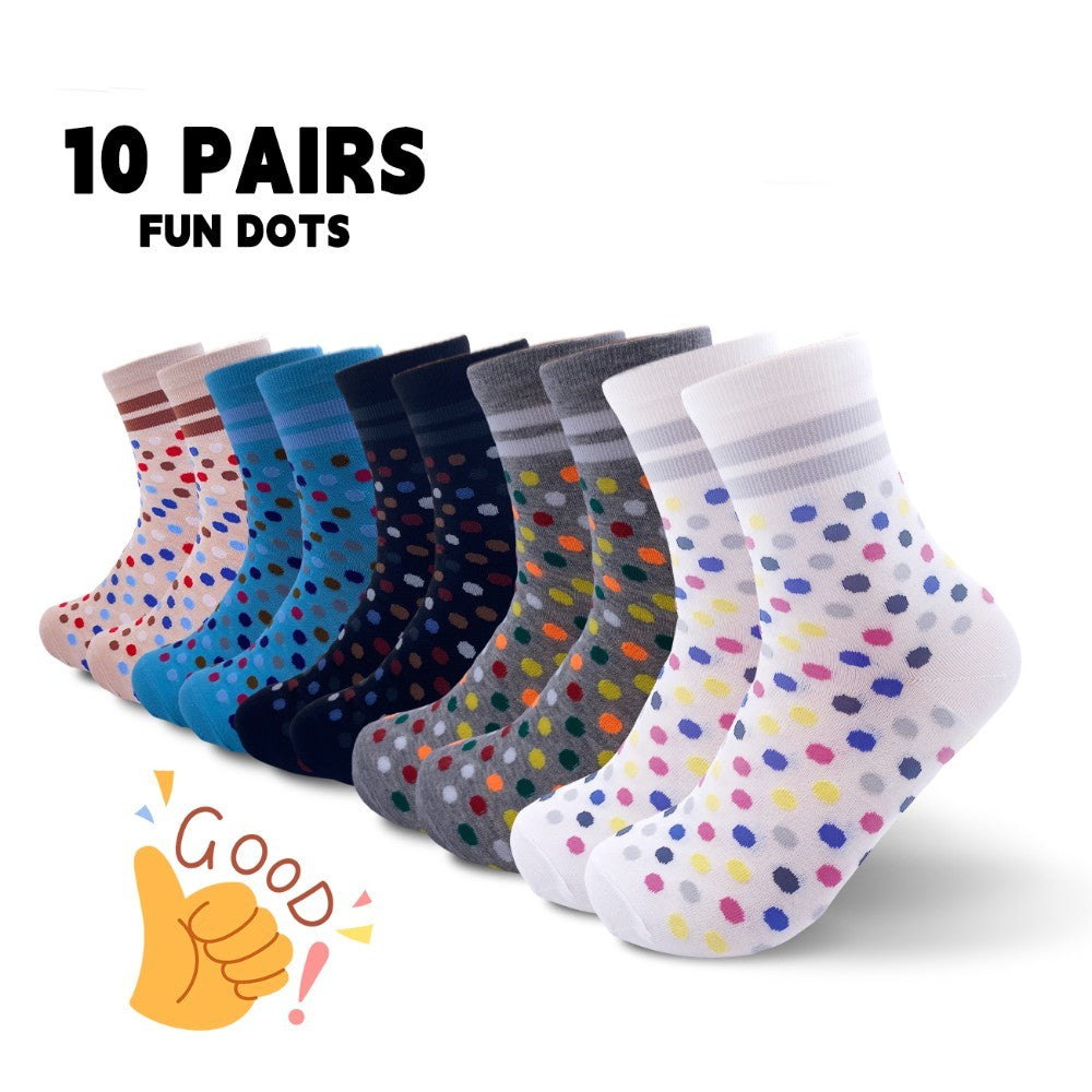 10 Pairs Of Unisex Colored Polka Dot Socks